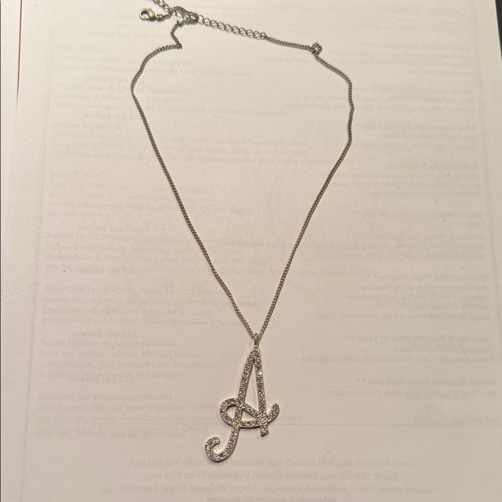 Elegant Silver Initial Necklace Diamond Stud Necklace - Cursive Letter "A"
